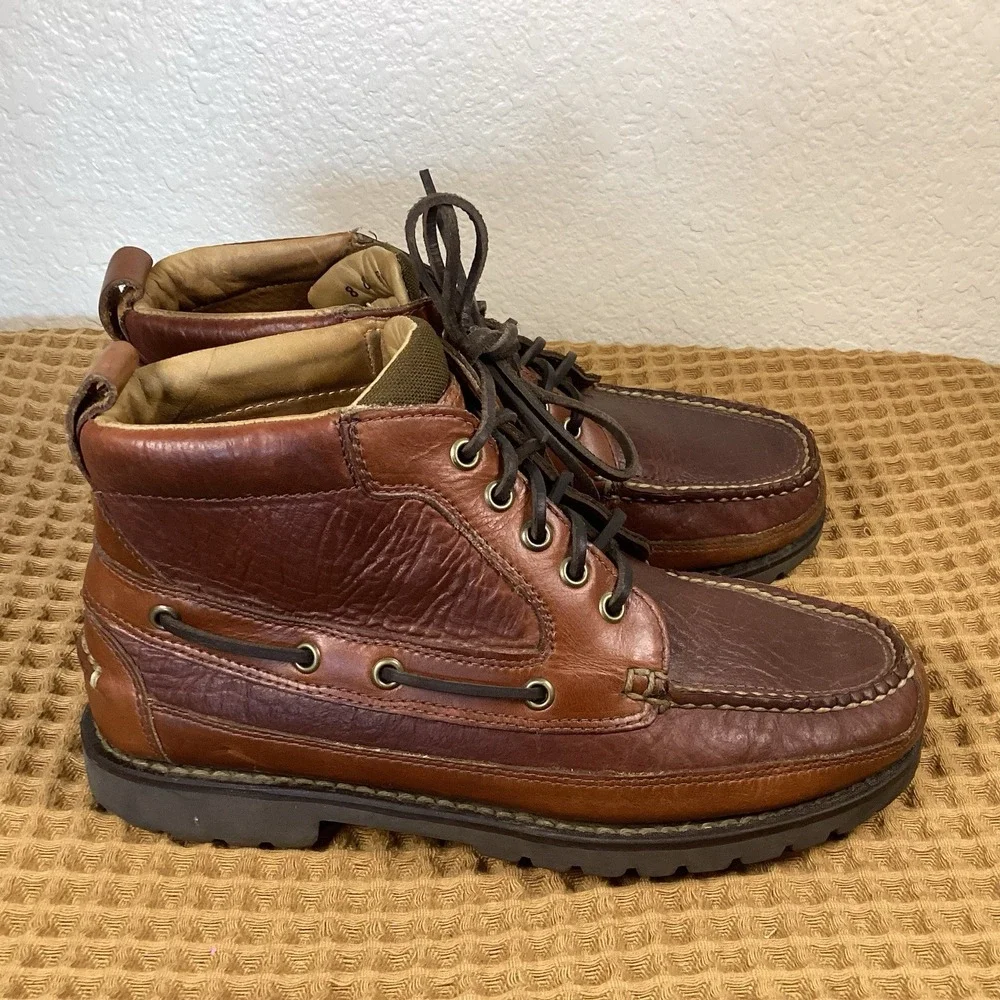 VTG LL Bean Allagash Brown Mens Sz 8 EE Pebbled Leather Moc Toe Chukka Boots